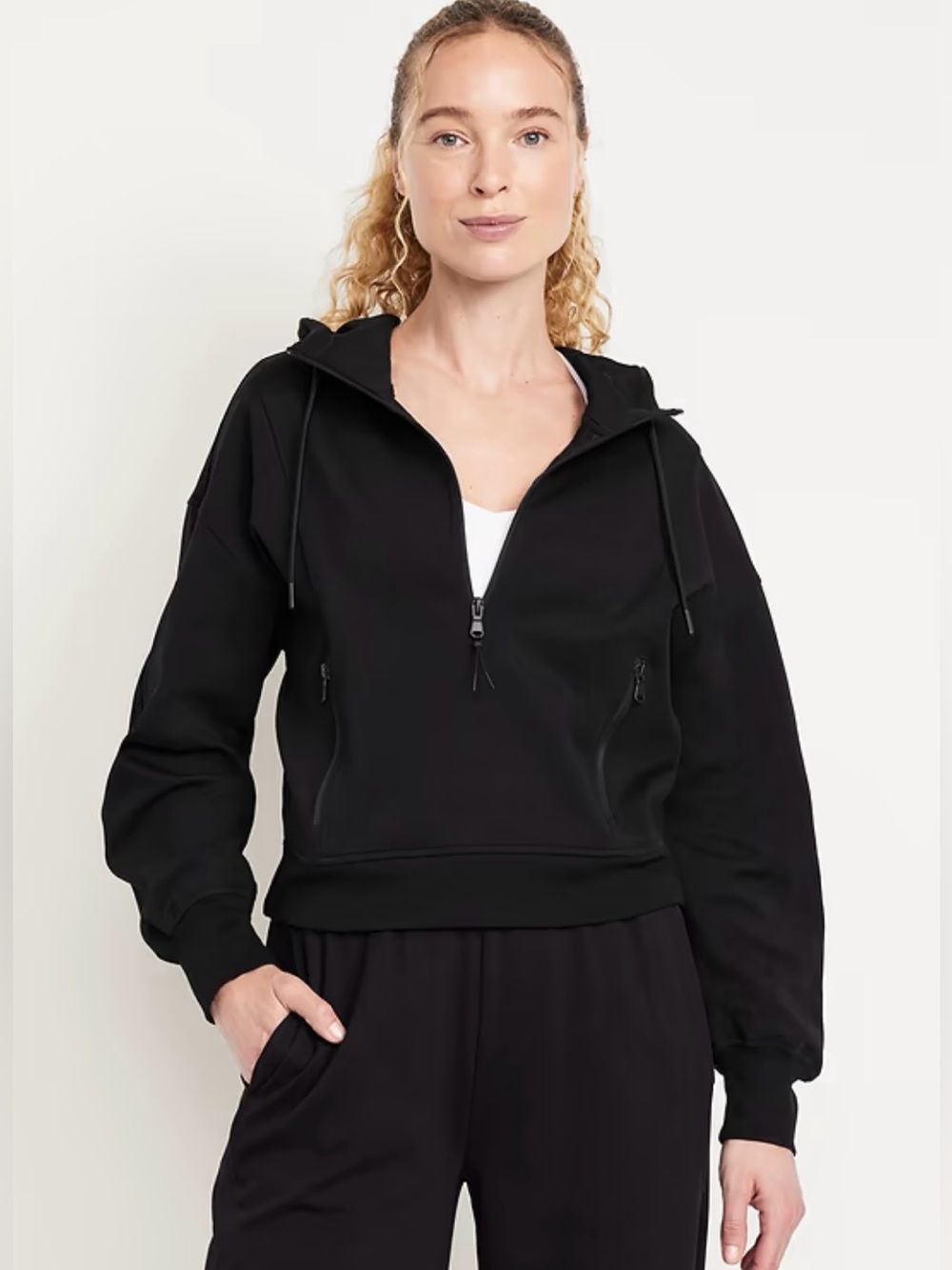 Old Navy Dynamic Fleece Half-Zip Hoodie Black Size L Oversized